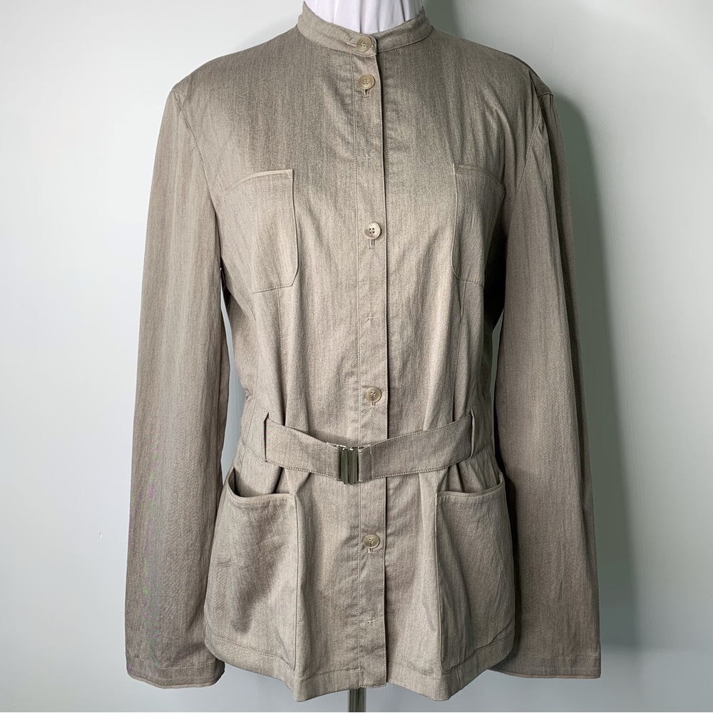 Emporio Armani Women's Belted Gray Tan Long Sleeve Jacket Size 42